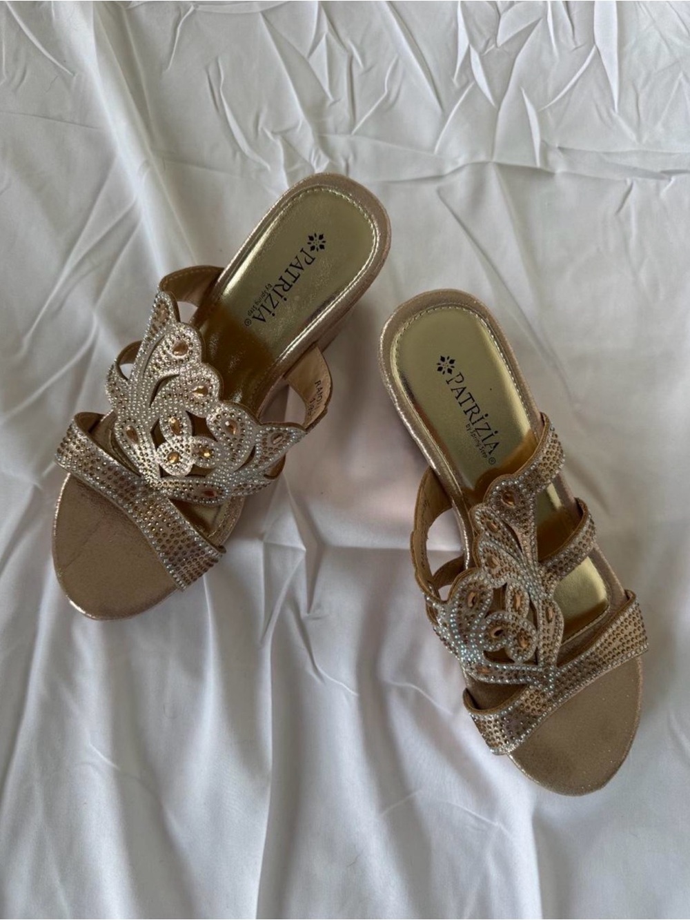 Patrizia by Spring Step Gold Rhinestone Embellished Slide Sandals Size 39 / US 8